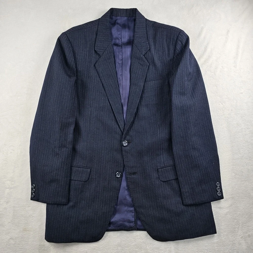 Vtg 50's Feroze Din Janjua BESPOKE Suit Men 40R Pants 34x29 Pinstripe Navy White